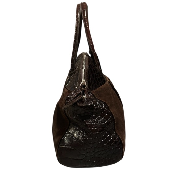 Furla Brown Suede and Croc Embossed Leather Handbag - Picture 4 of 6